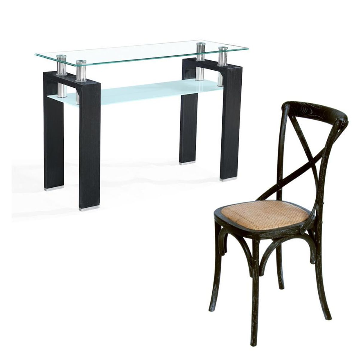 SPAZZIO - Escritorio Prisma negro 115x43 cm + Silla Retro negra