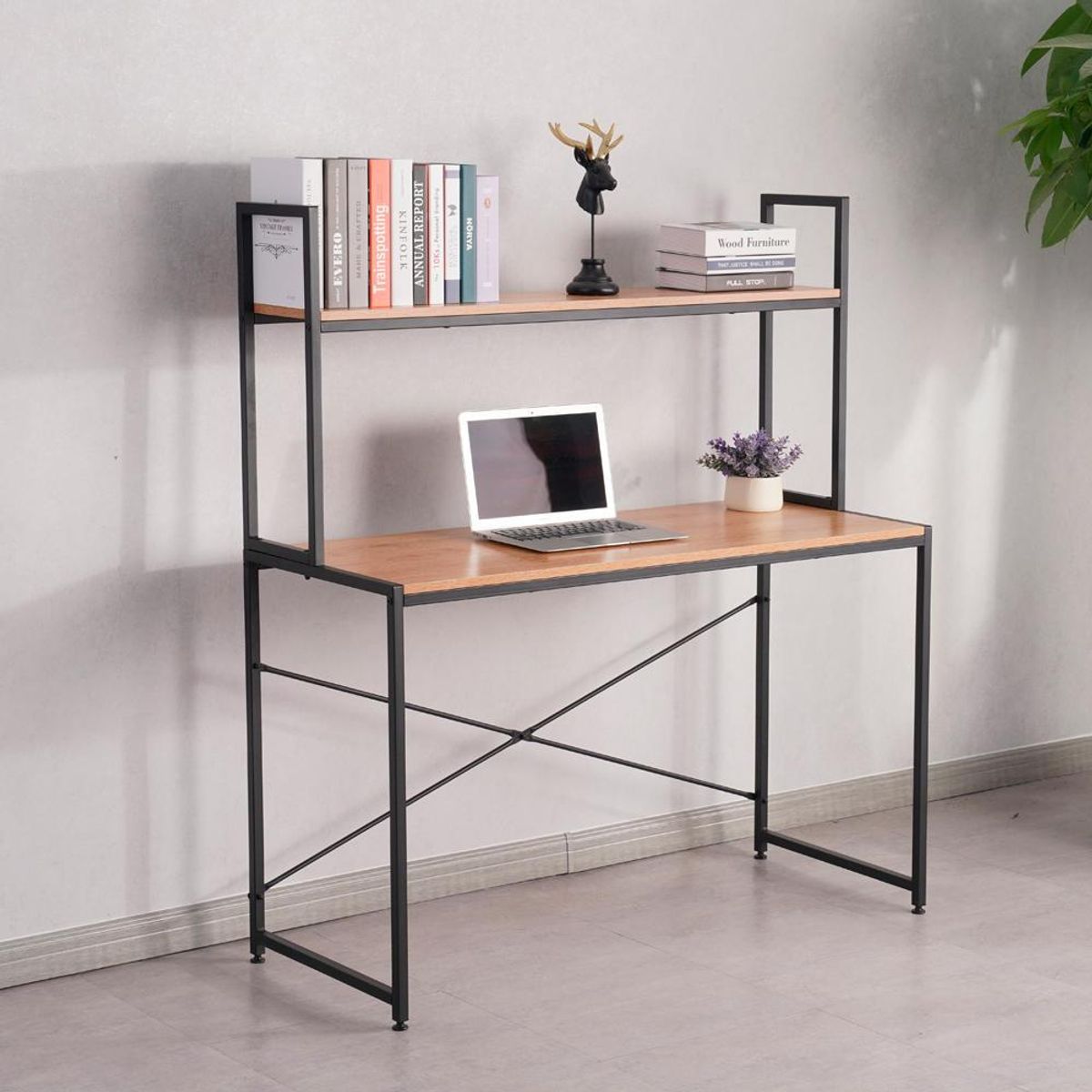 SPAZZIO - Escritorio Iron Line con repisa 1 posición natural 120x48x135 cm