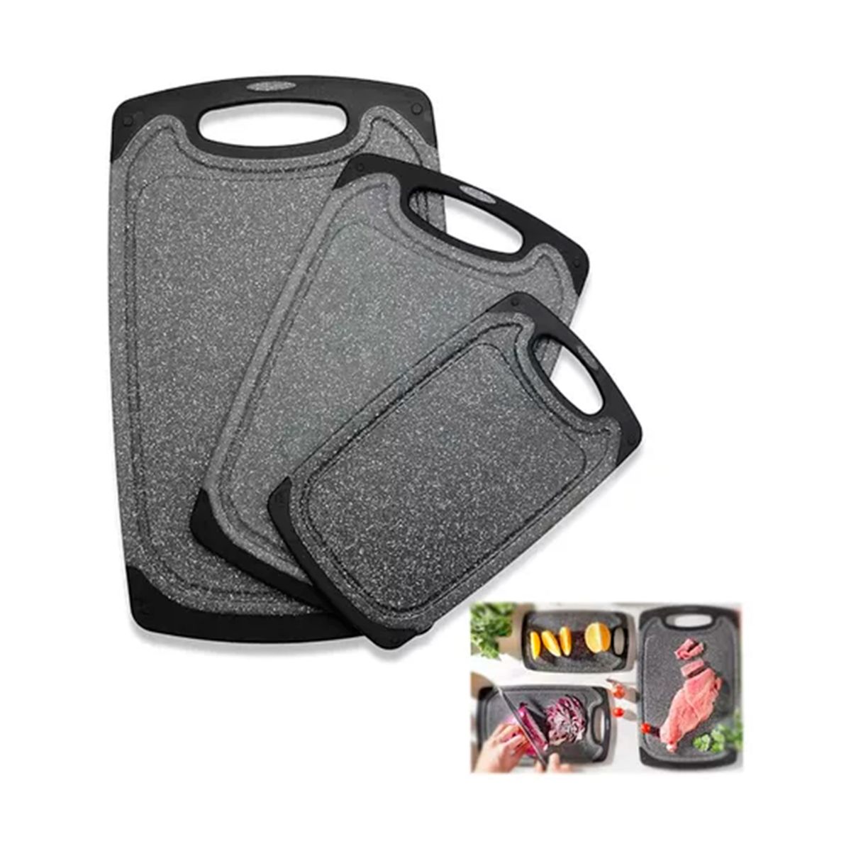 GENERICO - Tabla Para Cortar De Cocina 3pcs Negro Antideslizantes