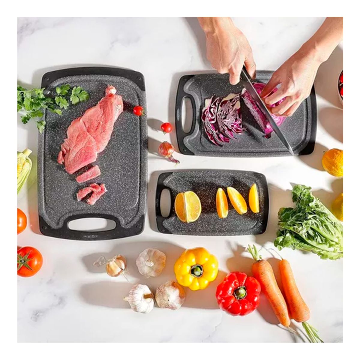 GENERICO - Tabla Para Cortar De Cocina 3pcs Negro Antideslizantes