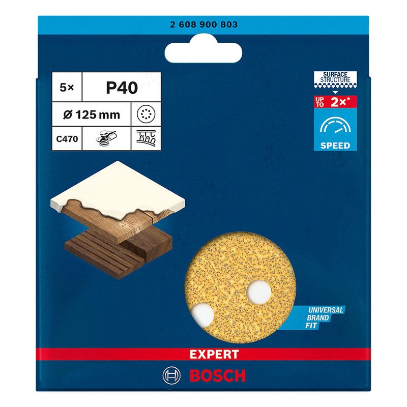 BOSCH - Pack 5 Discos de Lija EXPERT C470 / 125mm (5'') - Bosch - Amarillo - 240