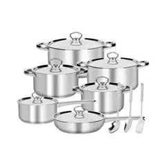 IMPORTCLICK - Juego Batería 15 Piezas Cocina Acero Inoxidable Plateado