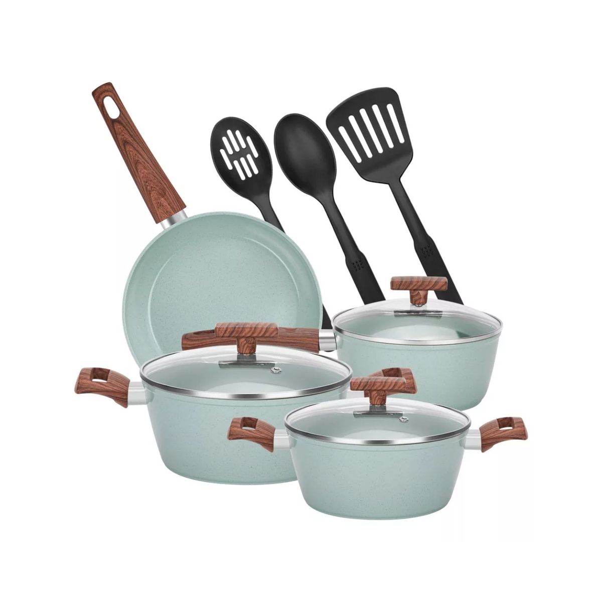 IMPORTCLICK - Juego Batería 10 Piezas Cocina Granito Menaje Antiadherente PMM Verde