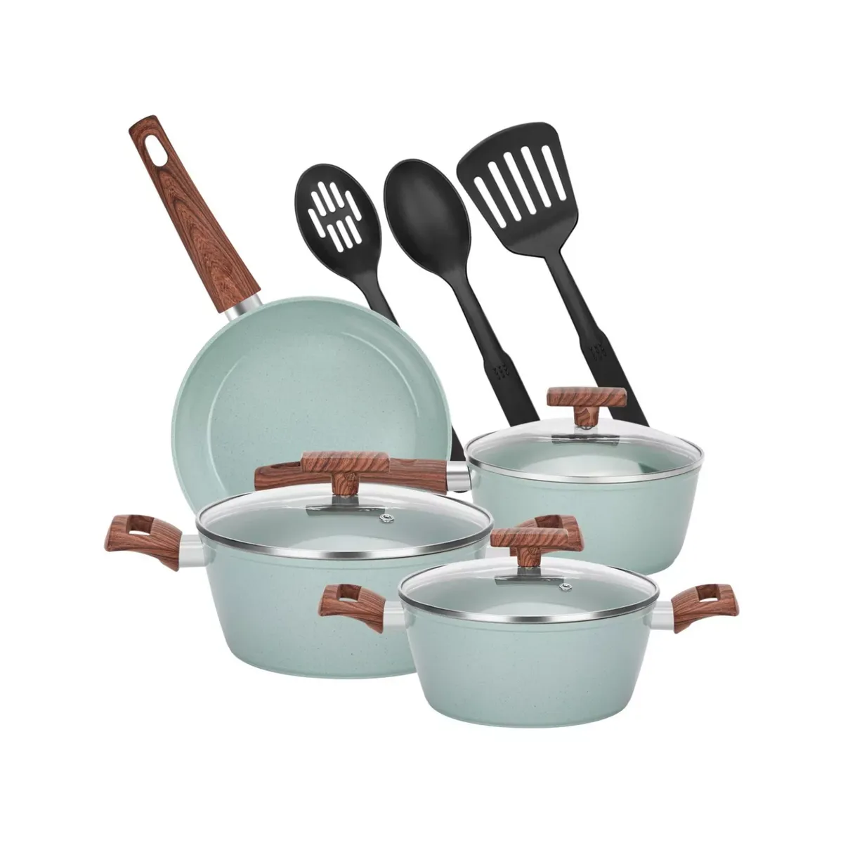 IMPORTCLICK - Juego Batería 10 Piezas Cocina Granito Menaje Antiadherente PMM Verde