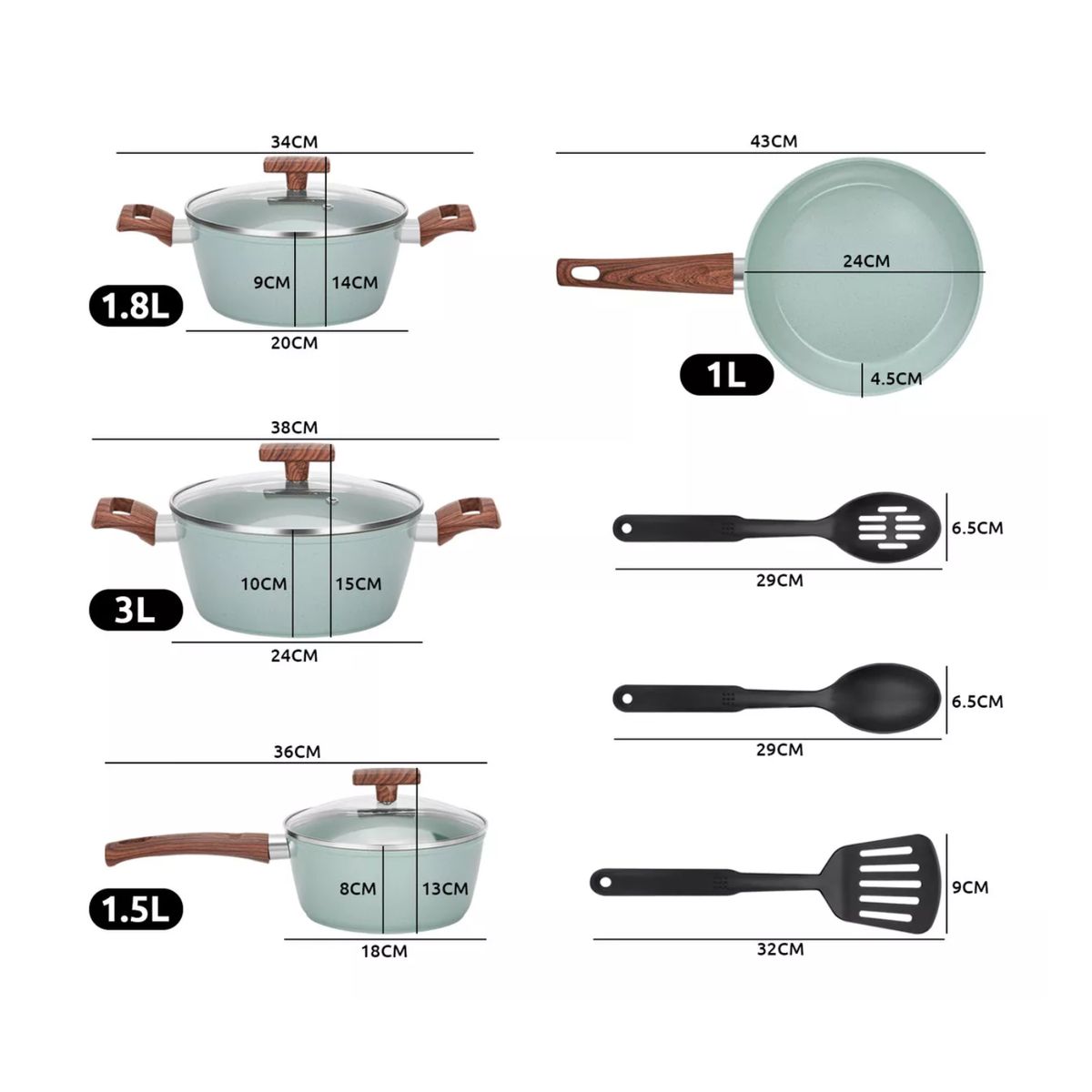 IMPORTCLICK - Juego Batería 10 Piezas Cocina Granito Menaje Antiadherente PMM Verde