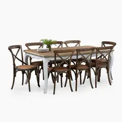 SPAZZIO - Juego comedor mesa Vittoria blanca + 8 sillas Retro albayalde - Blanco