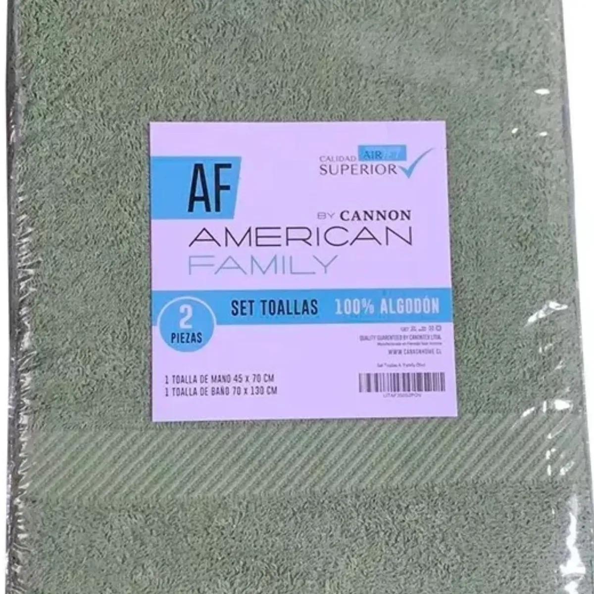 CANNON - Set Toalla Mano  Baño Algodon American Family Cannon Olivo