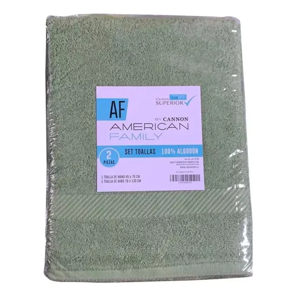 CANNON - Set Toalla Mano  Baño Algodon American Family Cannon Olivo