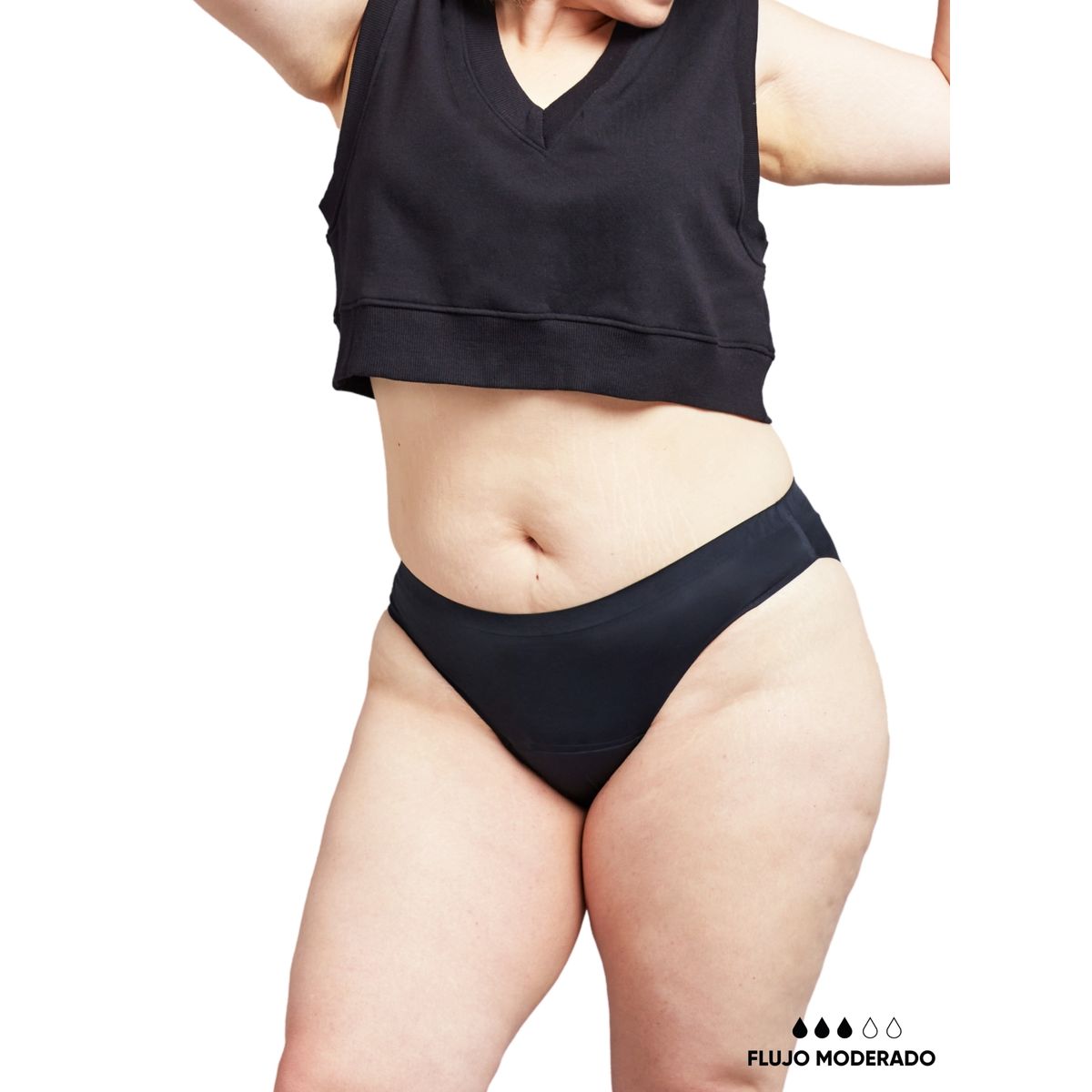BLOODY GREEN - Calzón Menstrual Seamless - Sin Costura Flujo Moderado Negro.-