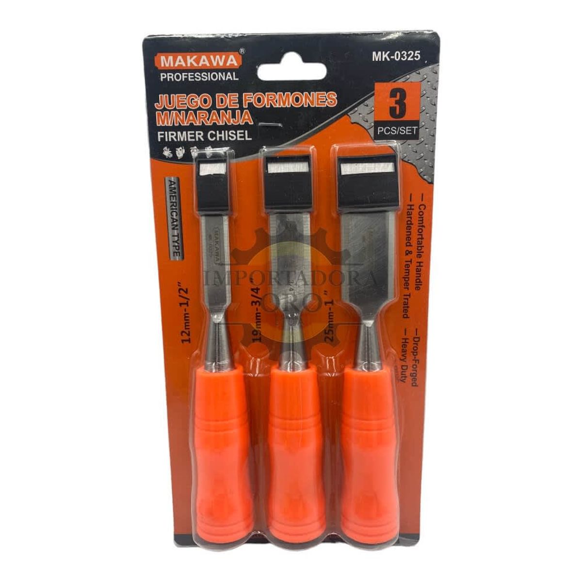 MAKAWA - juego de formones mango naranja