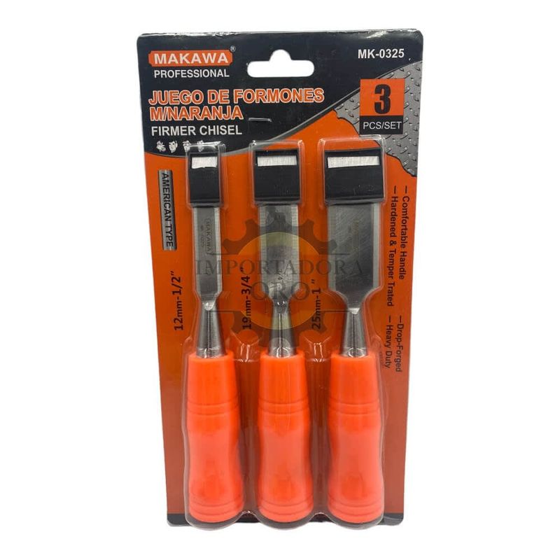 MAKAWA - juego de formones mango naranja