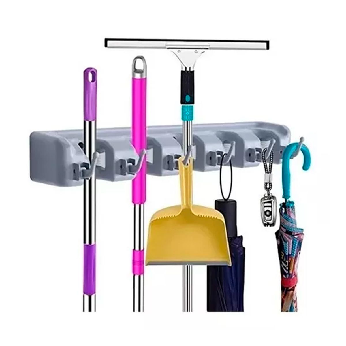 GENERICO - Organizador Para Escobas Y Útiles De Aseo Con Ganchos