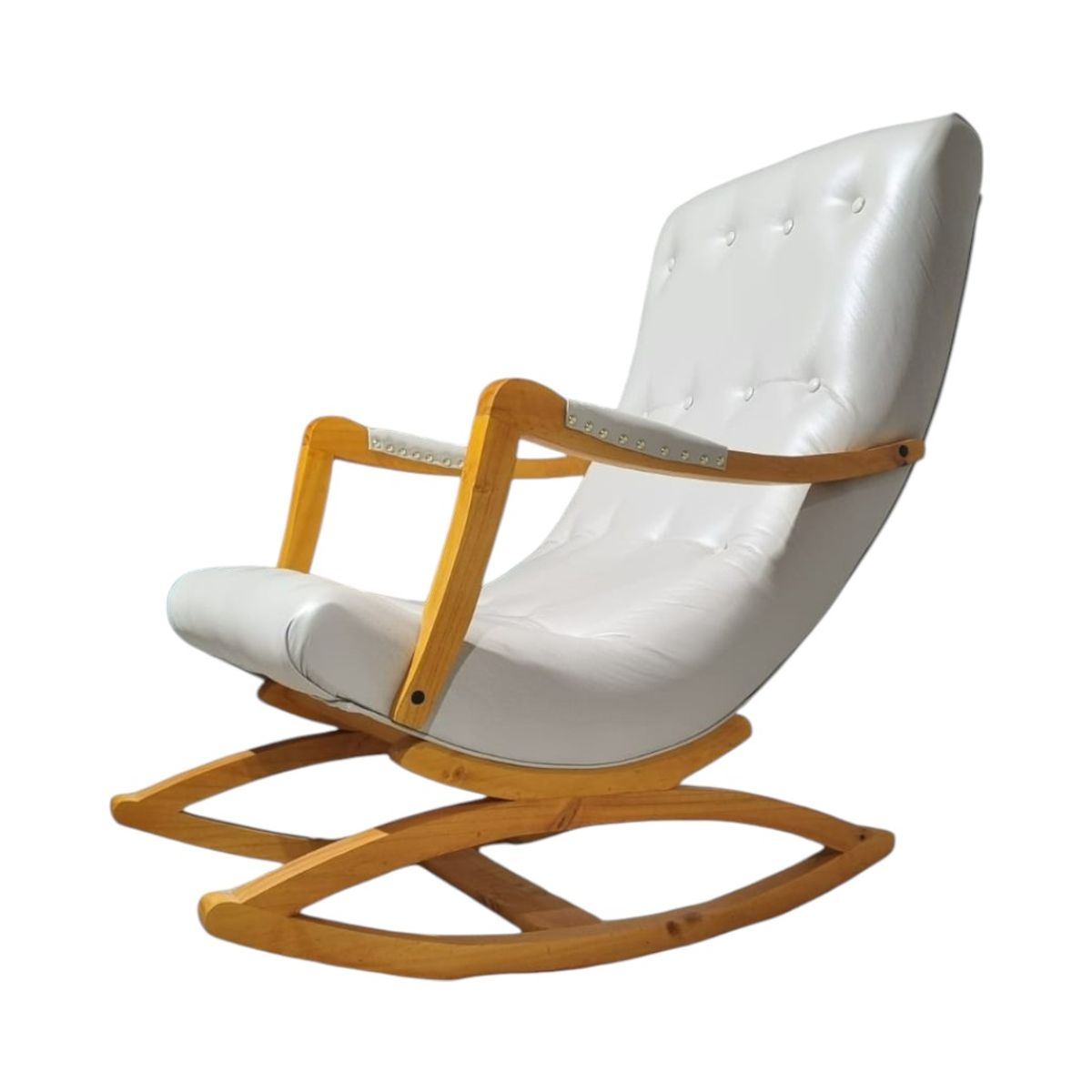 DISEÑOS VALESTRINI - SILLA MECEDORA CON APOYA BRAZO ECOCUERO BEIGE