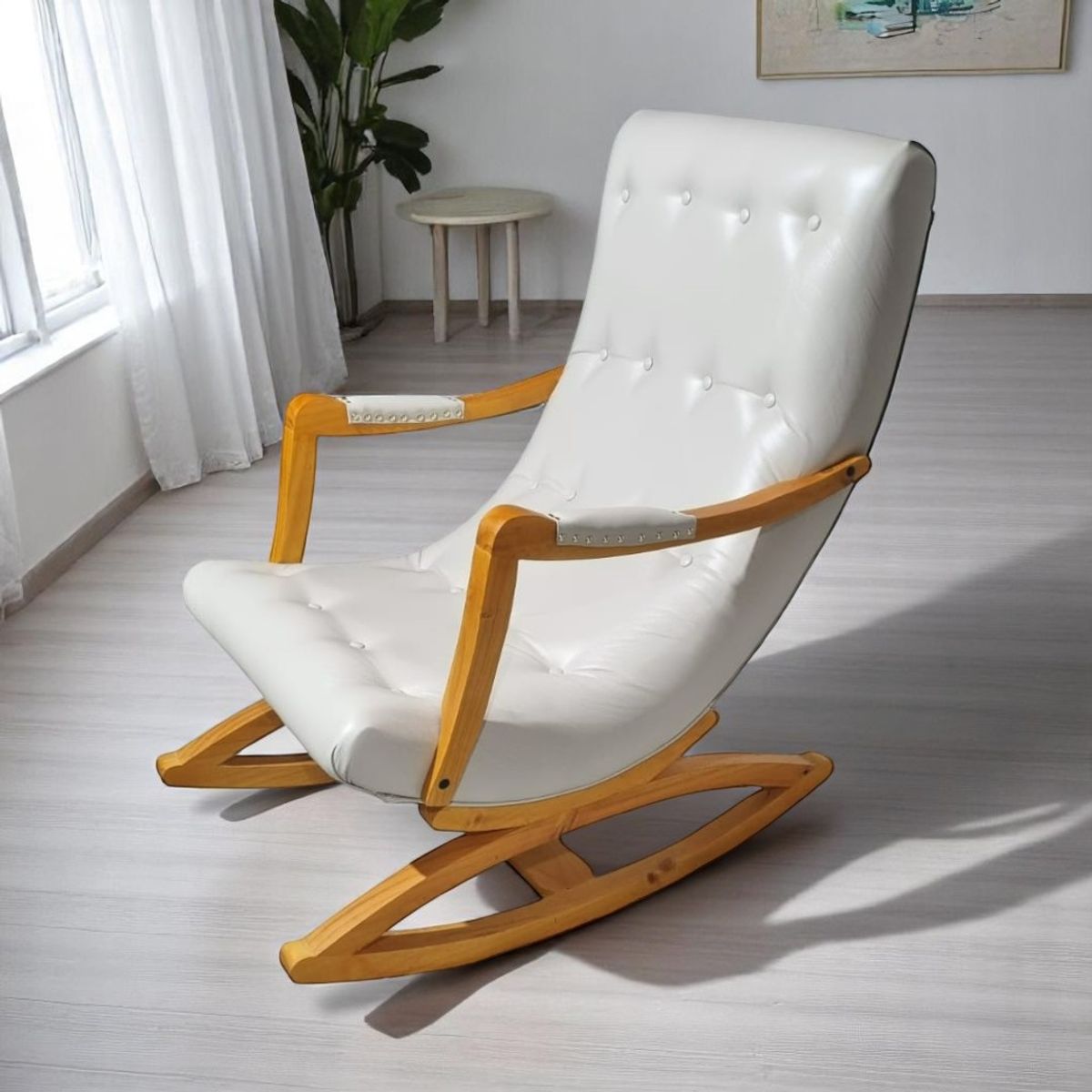 DISEÑOS VALESTRINI - SILLA MECEDORA CON APOYA BRAZO ECOCUERO BEIGE