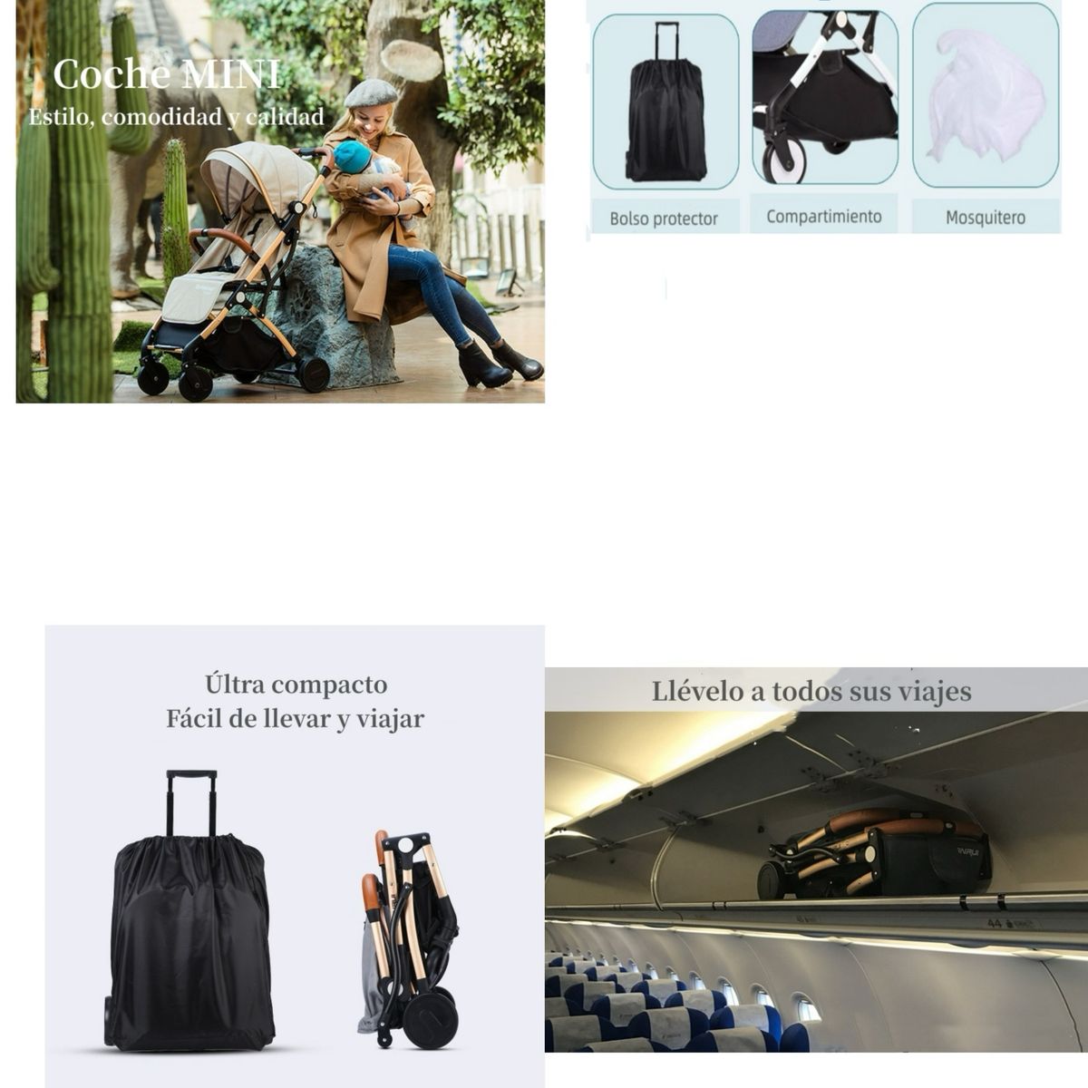 LUBABYCAS - Coche De Paseo Aluminio Con Accesorios LuBabycas Negro