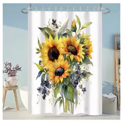 COMPRAPO - Cortina Baño Impermeable Bouquet de Girasoles más 12 Ganchos 180x180 Cm.