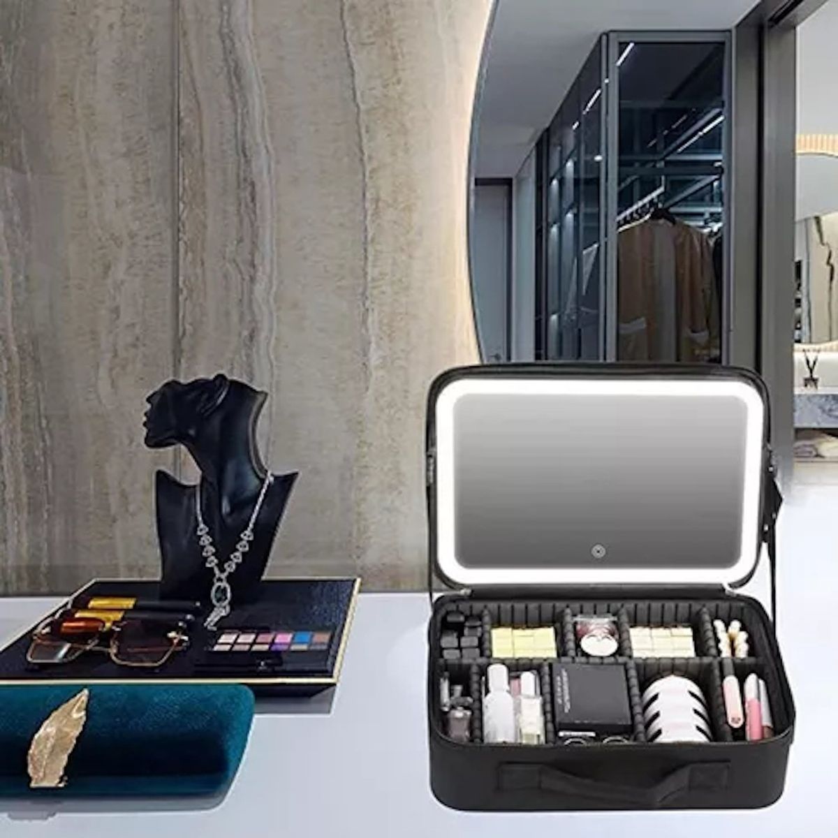 GENERICO - Estuches Organizador De Maquillaje Viajero Con Espejo Led