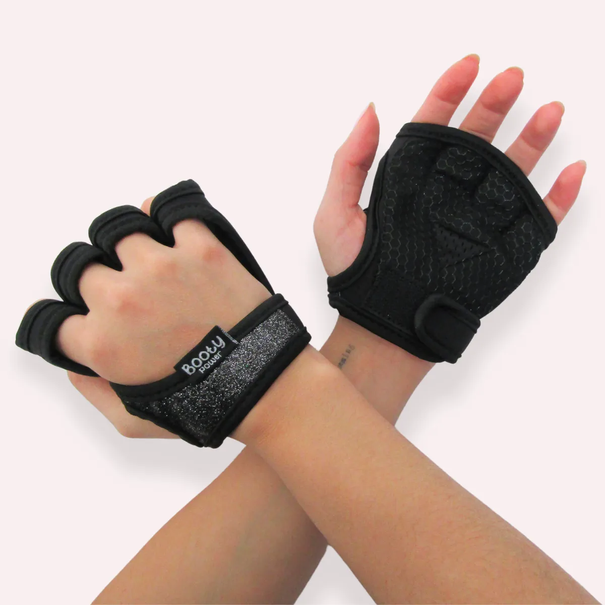 BOOTY POWER - Guantes de Pesas para Mujeres - Talla L- Negro GlitterFit
