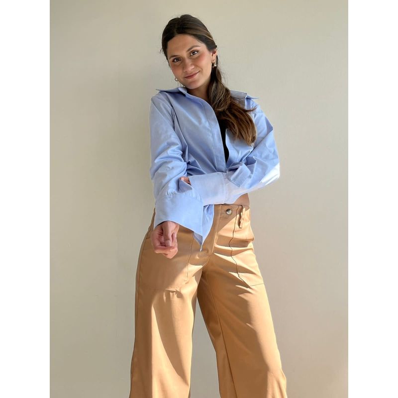 MARA MORE - PANTALON MOM ECOCUERO MARA MORE COLOR NUDE