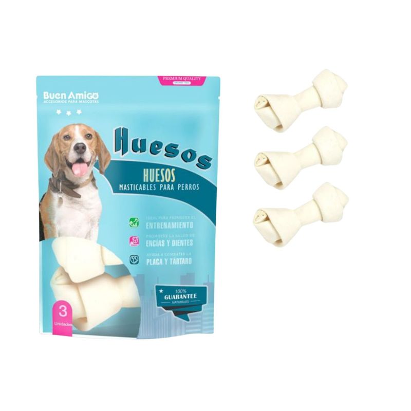 BUEN AMIGO - Snack Hueso Masticable Perro Cuero Comestible 3 Und