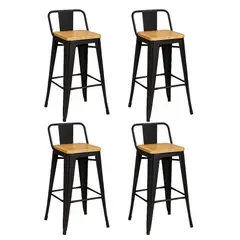 MOBOI - Pack 4 Taburetes Tolix Madera Negro 66cm