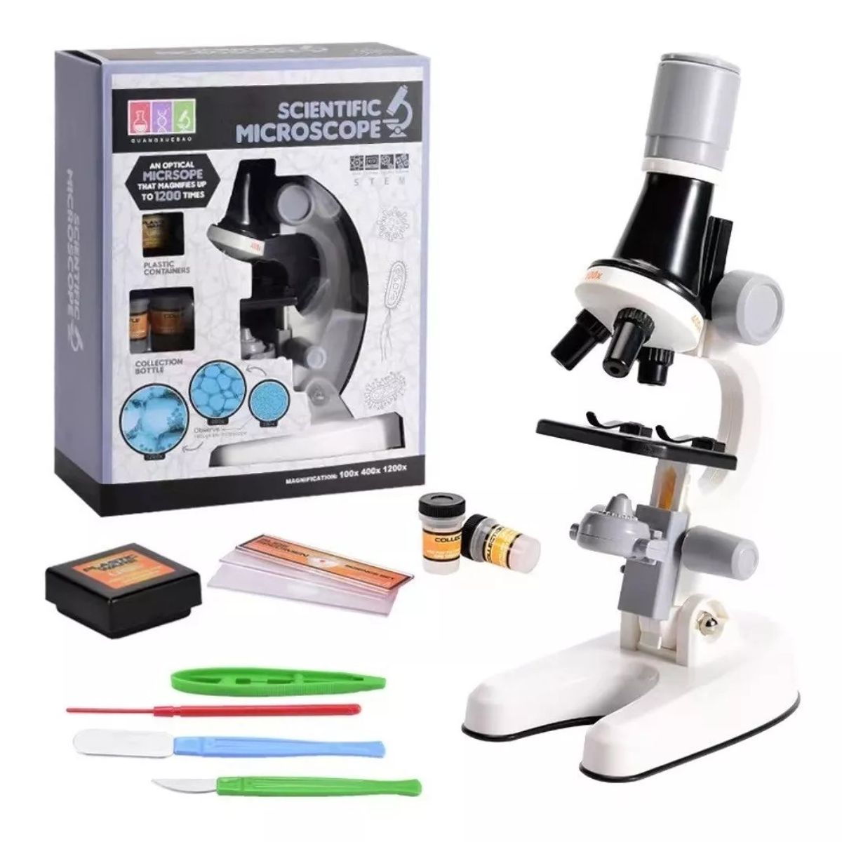 MUNDO MAGIA - Kit Microscopio Compuesto Con Luz 100x A 450x + Accesorios