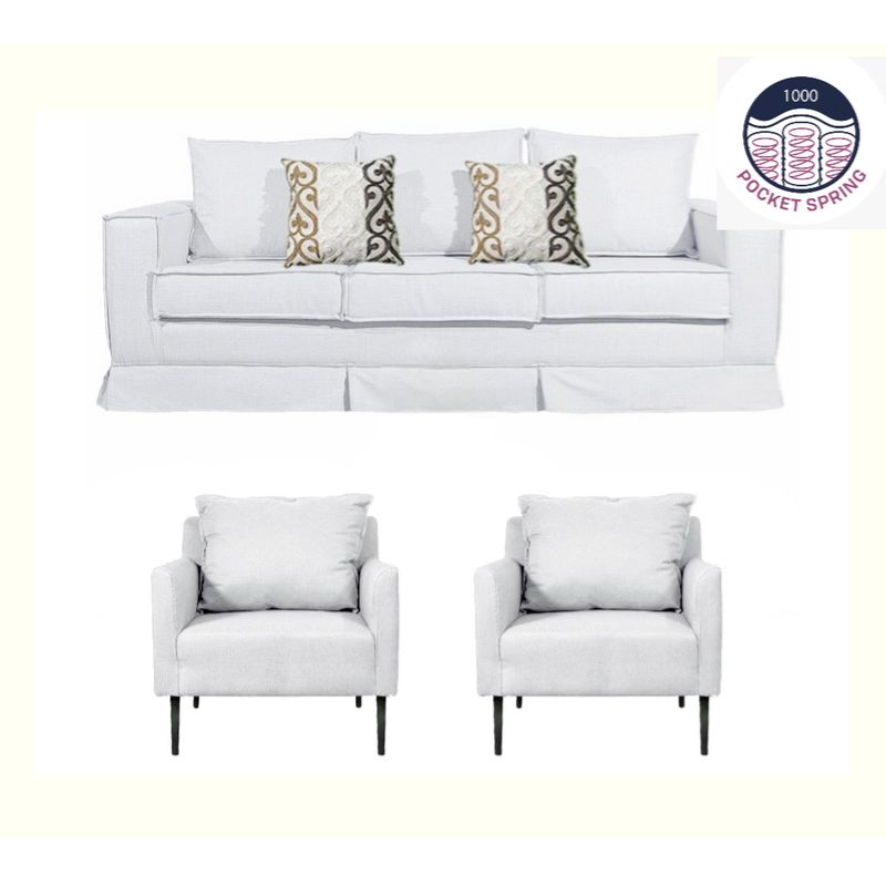 MUNDO LIVING - Juego de living 311 Pompeya crudo ,con resortes pocket