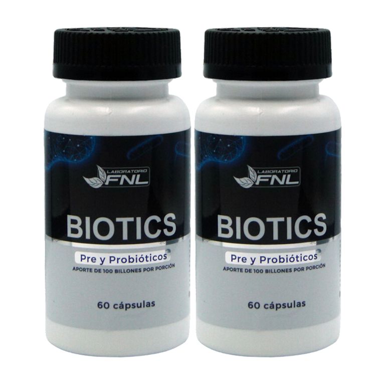 Biotics Pre Y Probioticos 100Billones 120 Capsulas 2Meses 2Frascos x60