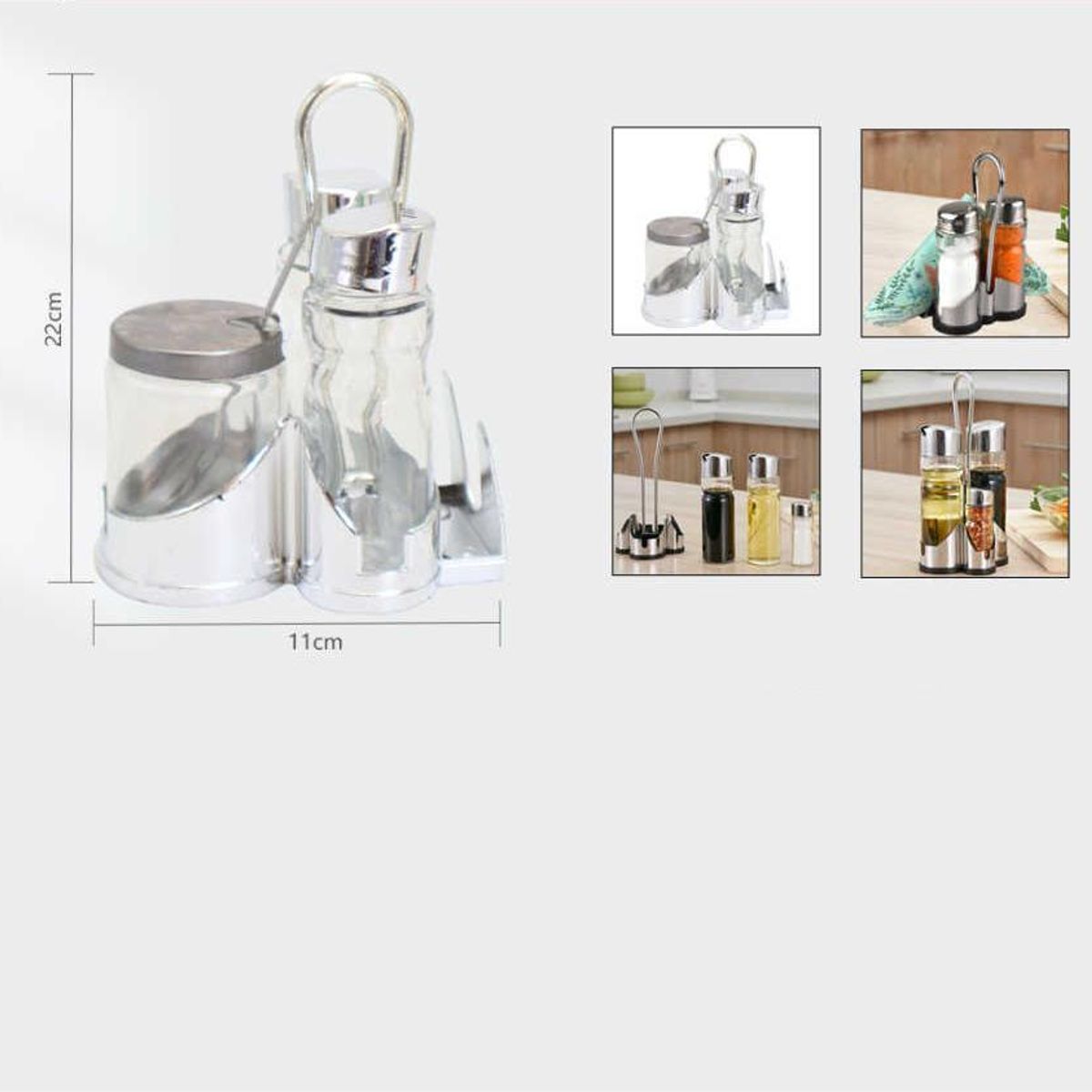 GENERICO - Set de alcusa de aceitera vinagrera salero  de cristal y acero