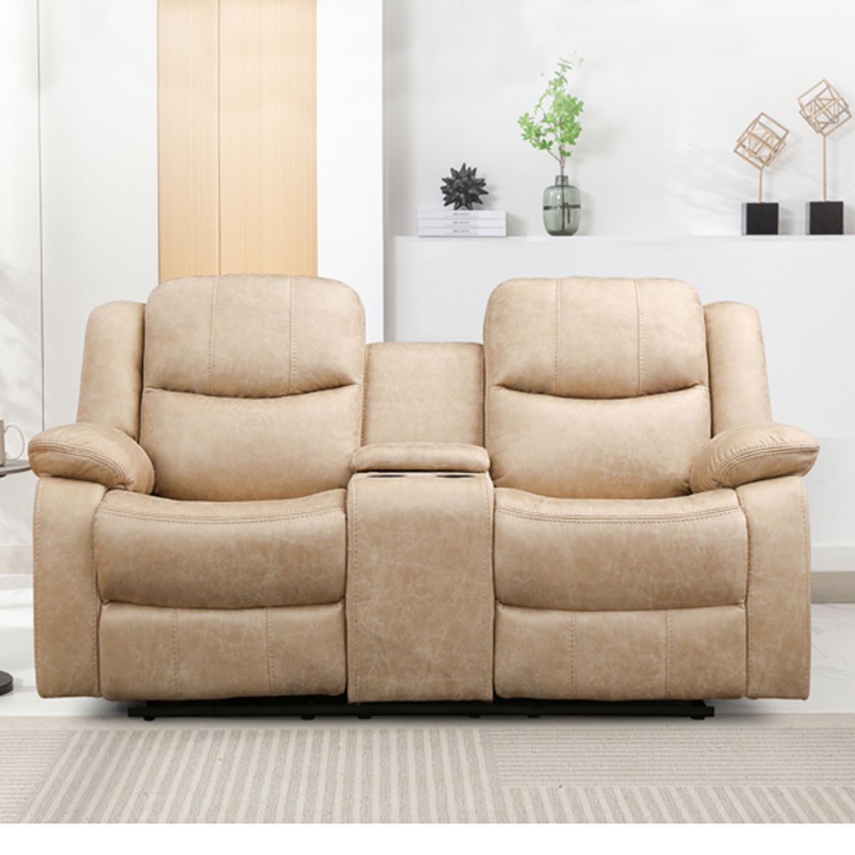MSA MUEBLES SANTA ANA - Sofá Reclinable Mecedora 2 Cuerpos c/Consola Smoke Beige