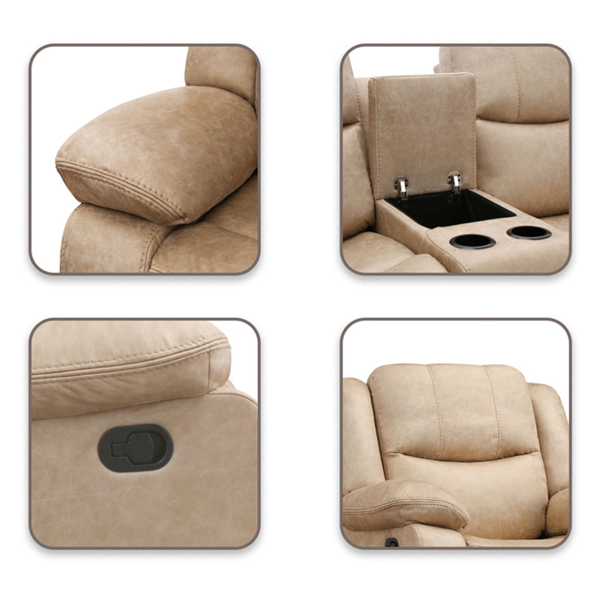 MSA MUEBLES SANTA ANA - Sofá Reclinable Mecedora 2 Cuerpos c/Consola Smoke Beige