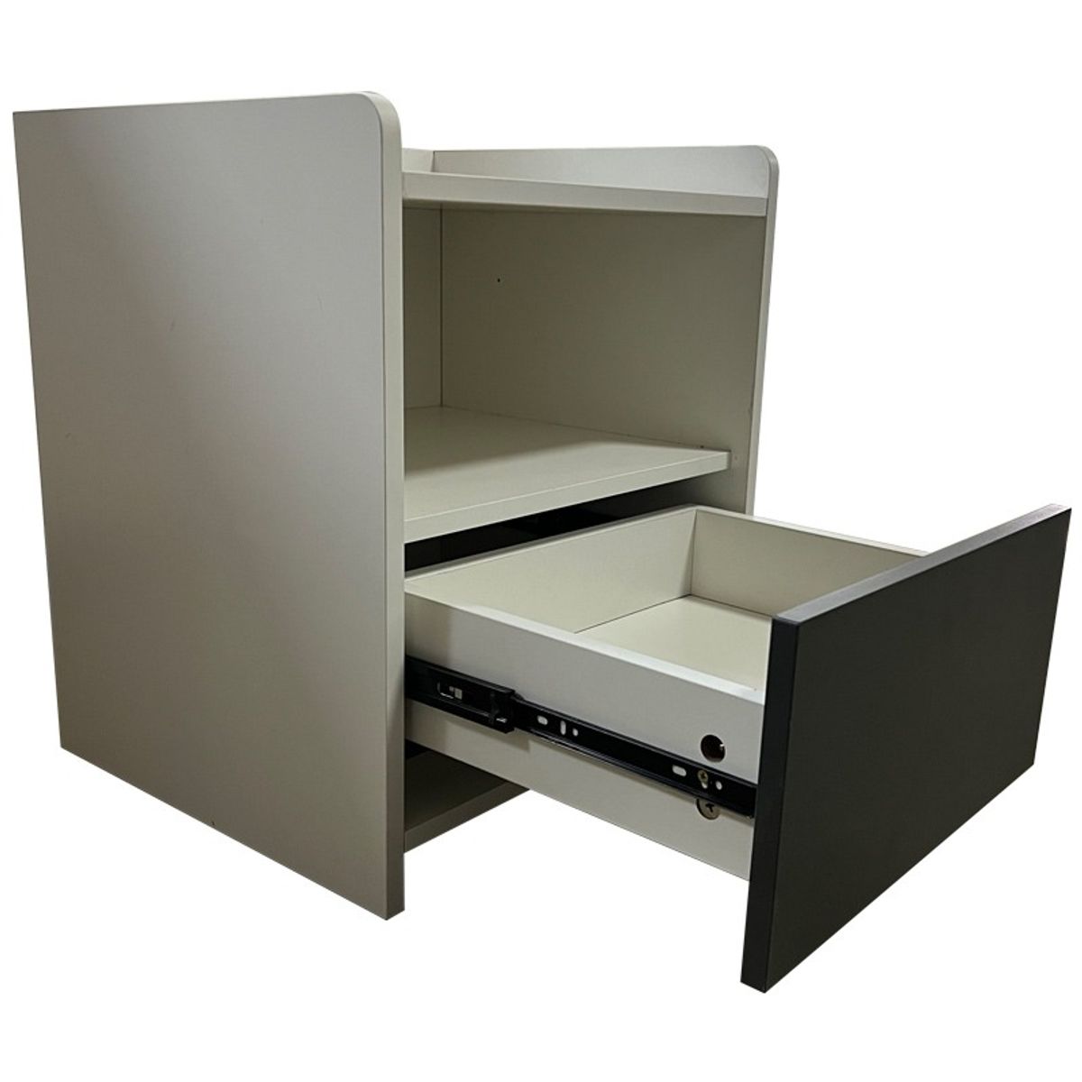 5 SUEÑO - Velador Moderno Nordico Blanco Sobrio 2 Niveles 1 Cajon 43x40x50