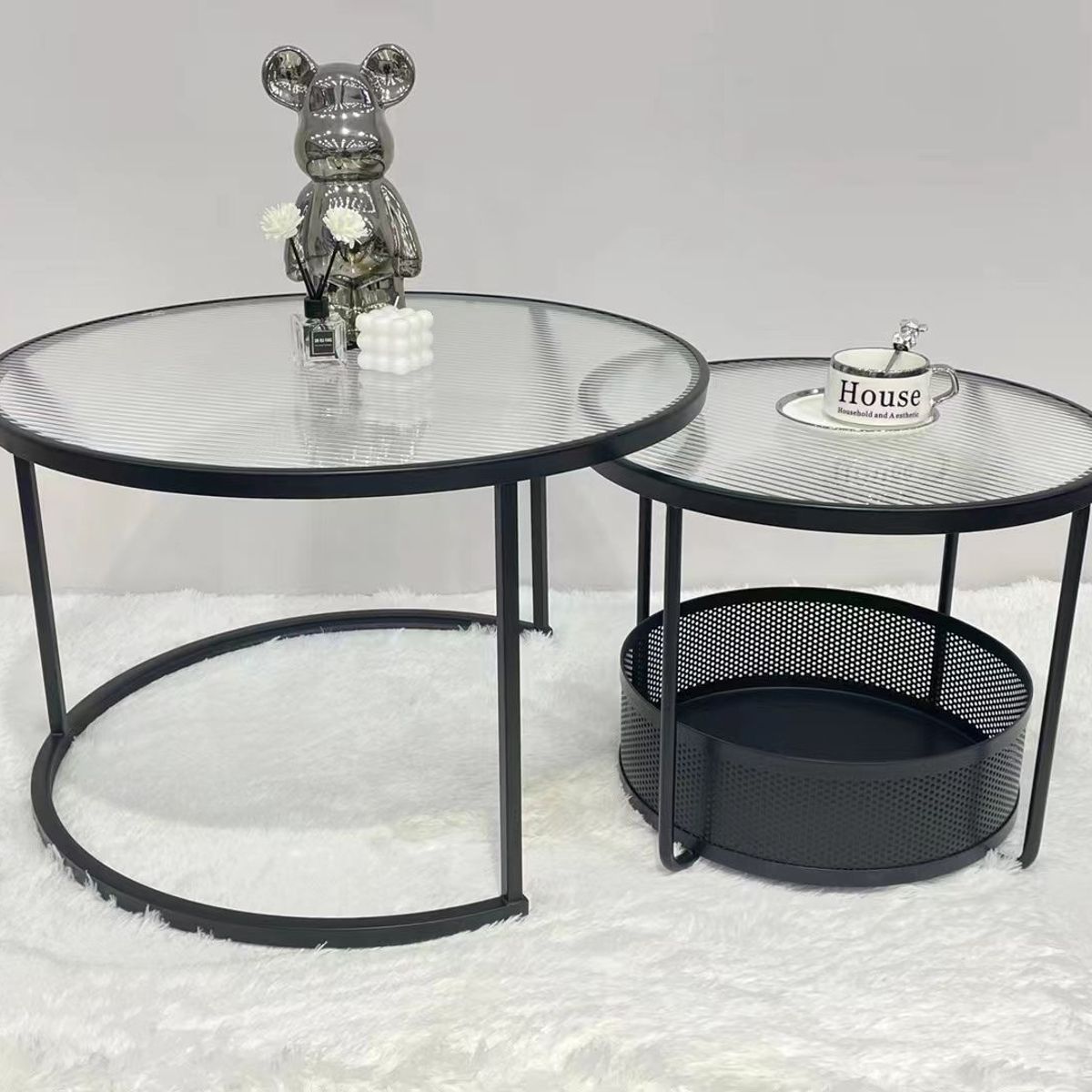 OEM - Mesa de Centro Redonda 2 en 1 vidrio Templado 503N