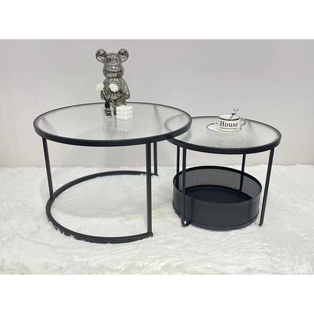 OEM - Mesa de Centro Redonda 2 en 1 vidrio Templado 503N