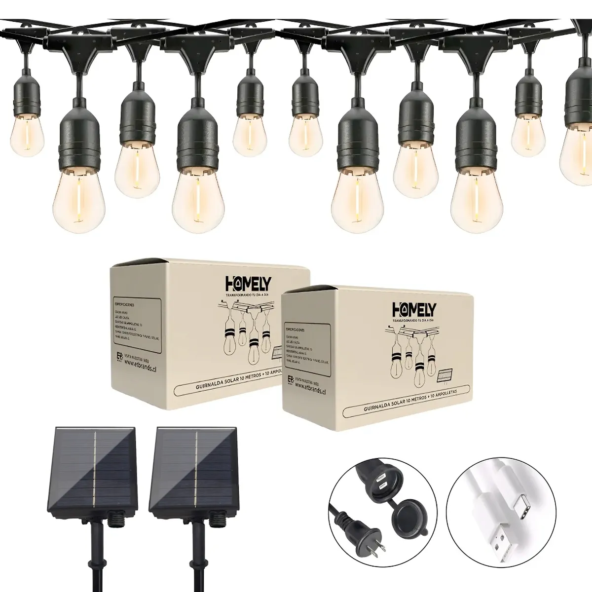 HOMELY - Pack X2 Guirnalda Solar Homely Luces Terraza Vintage 10 Metros