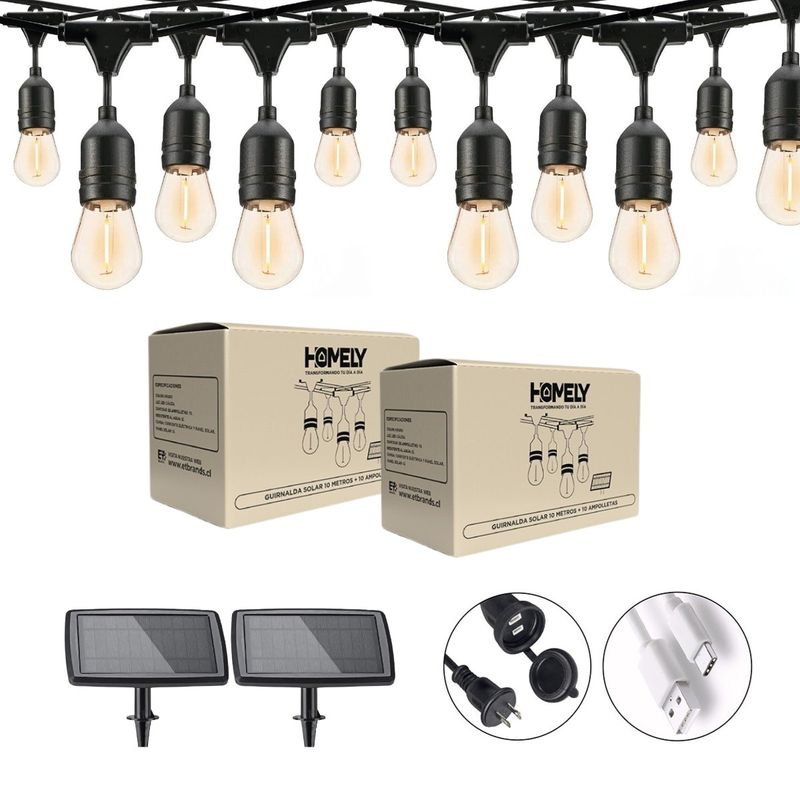 HOMELY - Pack X2 Guirnalda Solar Homely Luces Terraza Vintage 10 Metros