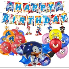 GENERICO - Set Decoración Globos + banderín Sonic