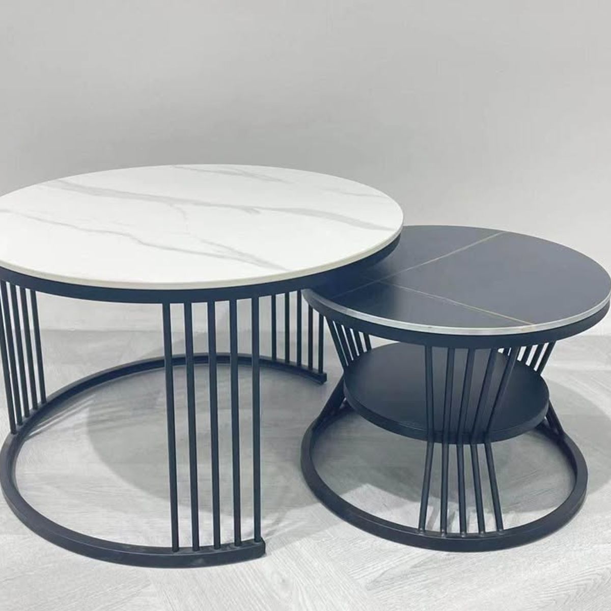 OEM - Mesa de Centro Redonda Marmol 362 dos en uno Negra Con Blanca