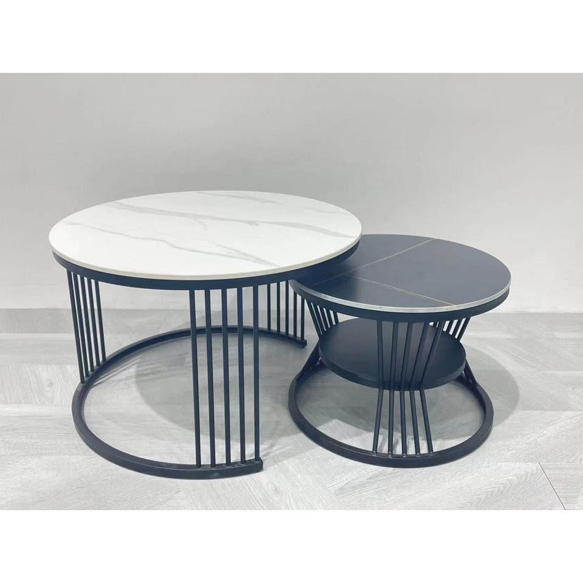 OEM - Mesa de Centro Redonda Marmol 362 dos en uno Negra Con Blanca