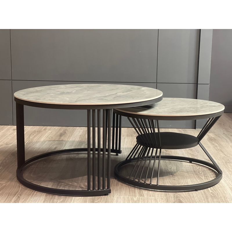 OEM - Mesa de Centro Redonda Marmol 362 dos en uno Negra
