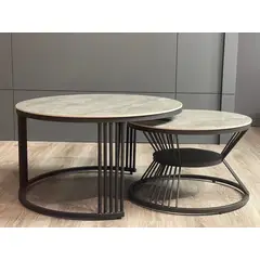 OEM - Mesa de Centro Redonda Marmol 362 dos en uno Negra