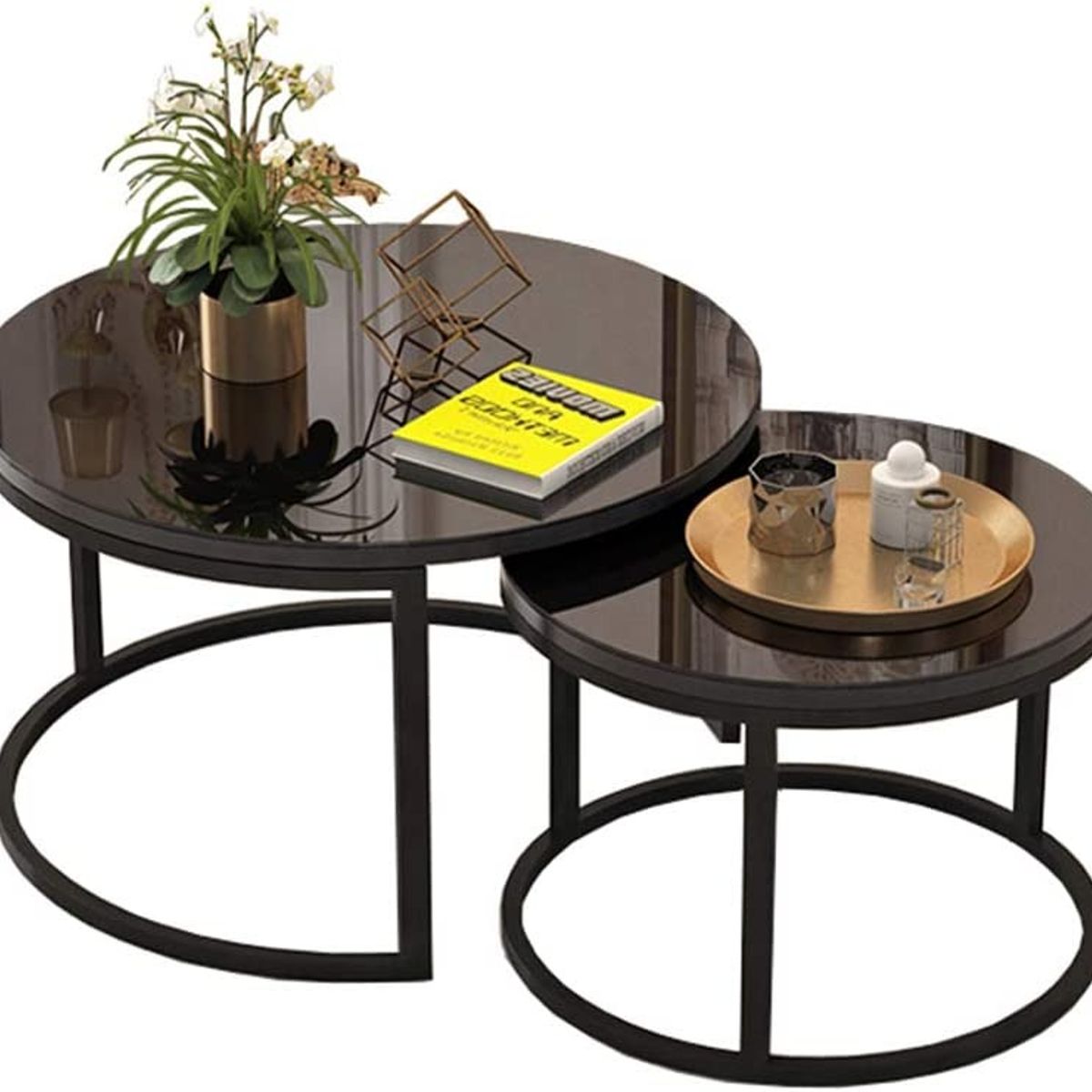 OEM - Mesa de Centro Redonda dos en uno con vidrio Templado 335 Negro