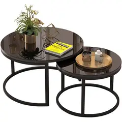 OEM - Mesa de Centro Redonda dos en uno con vidrio Templado 335 Negro.