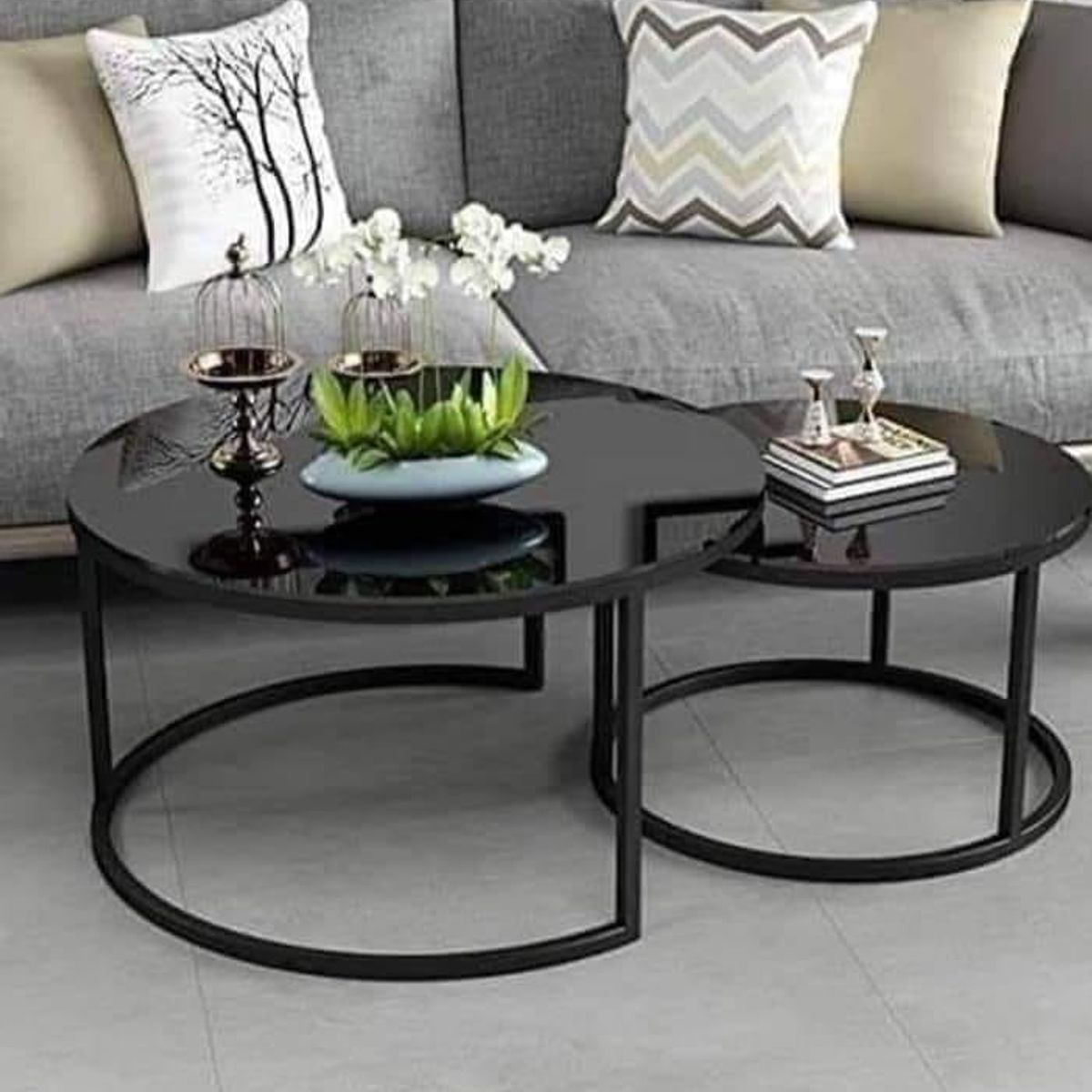 OEM - Mesa de Centro Redonda dos en uno con vidrio Templado 335 Negro