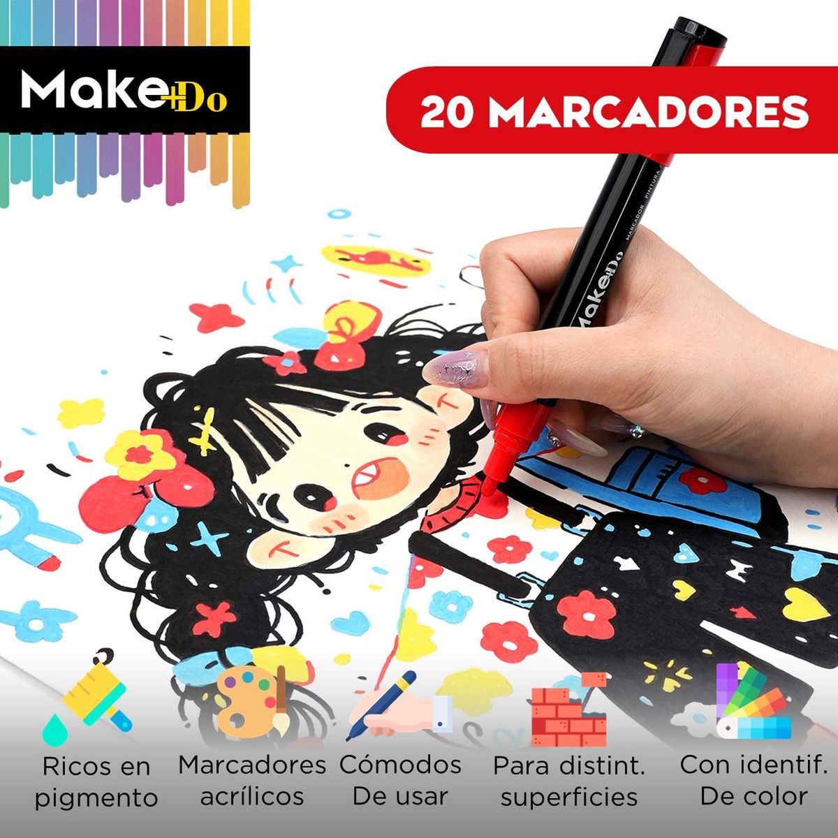 CASATUA - Marcadores Plumones Acrilico Make+Do 3M Set de 20 Lapices