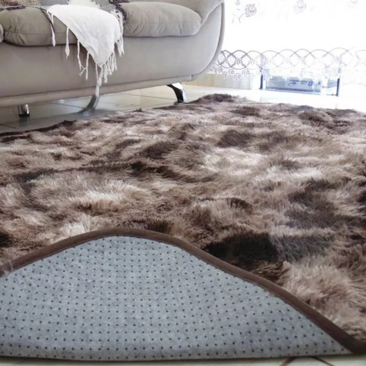 GENERICO - Alfombra Living tipo Shaggy 180cm x 200cm Café Jaspeado