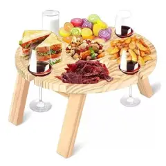 GENERICO - Mesa De Madera Picnic Plegable Soporte Copas Tabla Picoteo