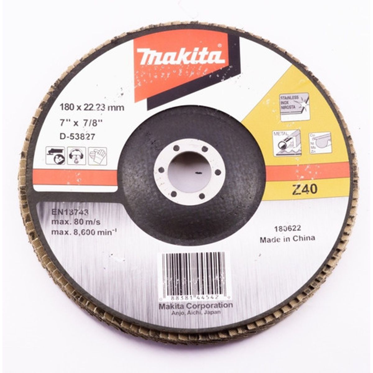 MAKITA - Disco flap 180 x 22,23 mm GR 40 Metal y Acero inox. Makita D-53827