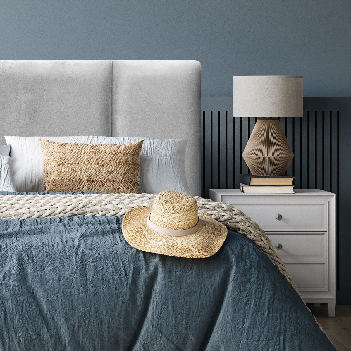 ESPACIO HOGAR - Respaldo de Cama Block Felpa Gris Plata - 1.5 Plaza