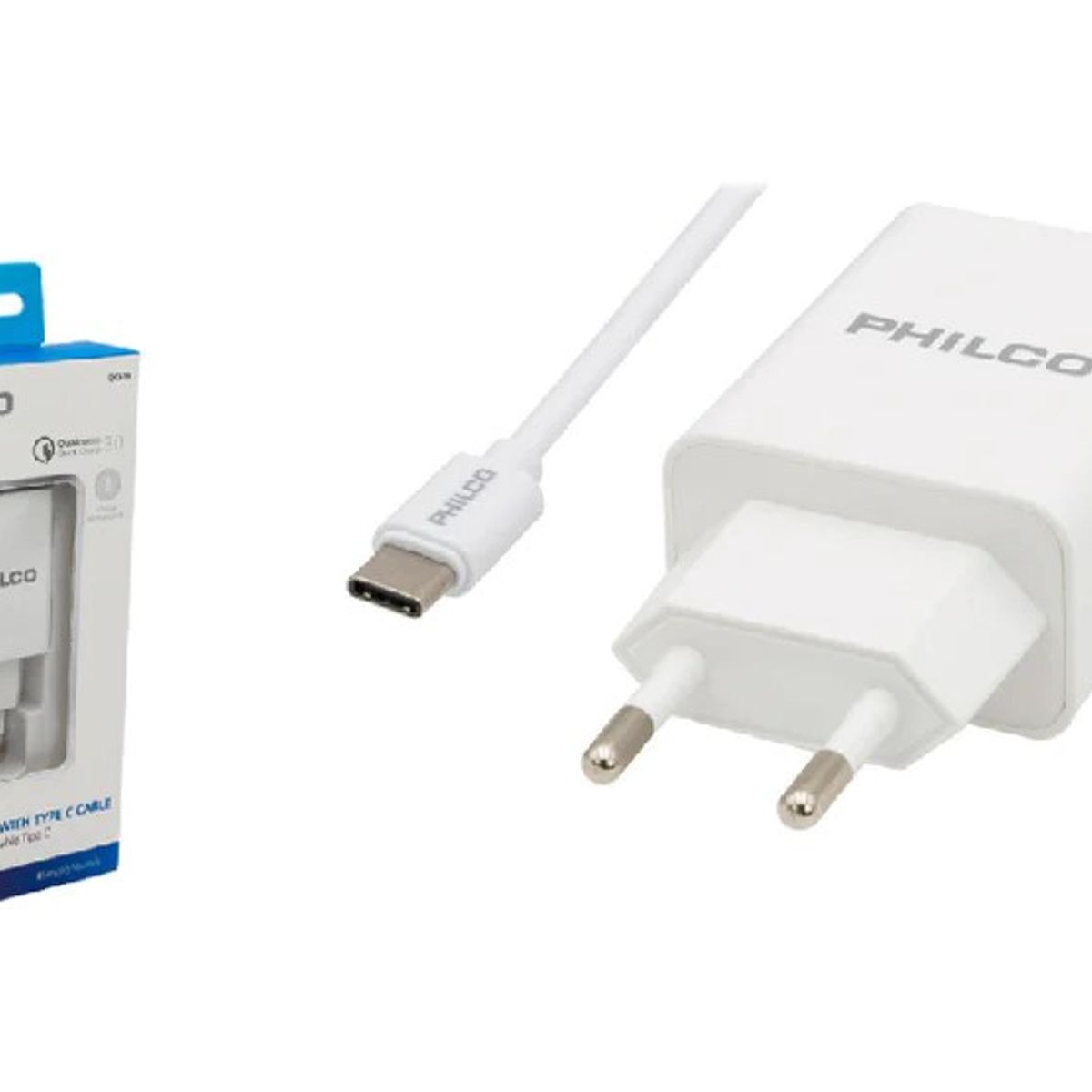 PHILCO - Cargador de pared USB Tipo C carga Rápida 18W Blanco
